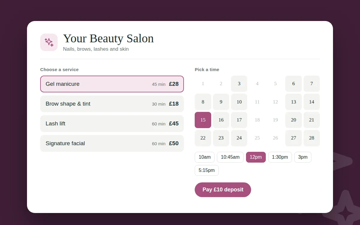 Beauty salon booking demo preview