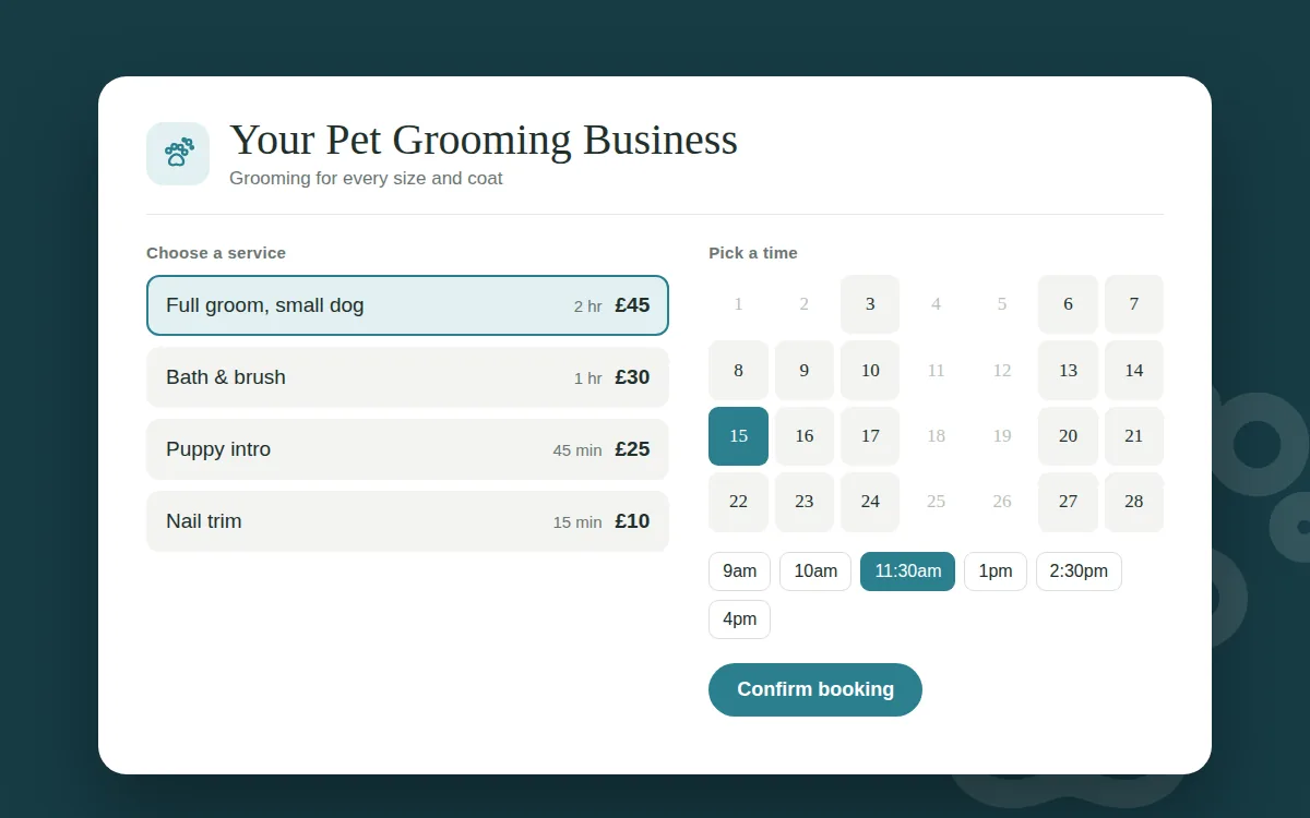 Pet grooming booking demo preview